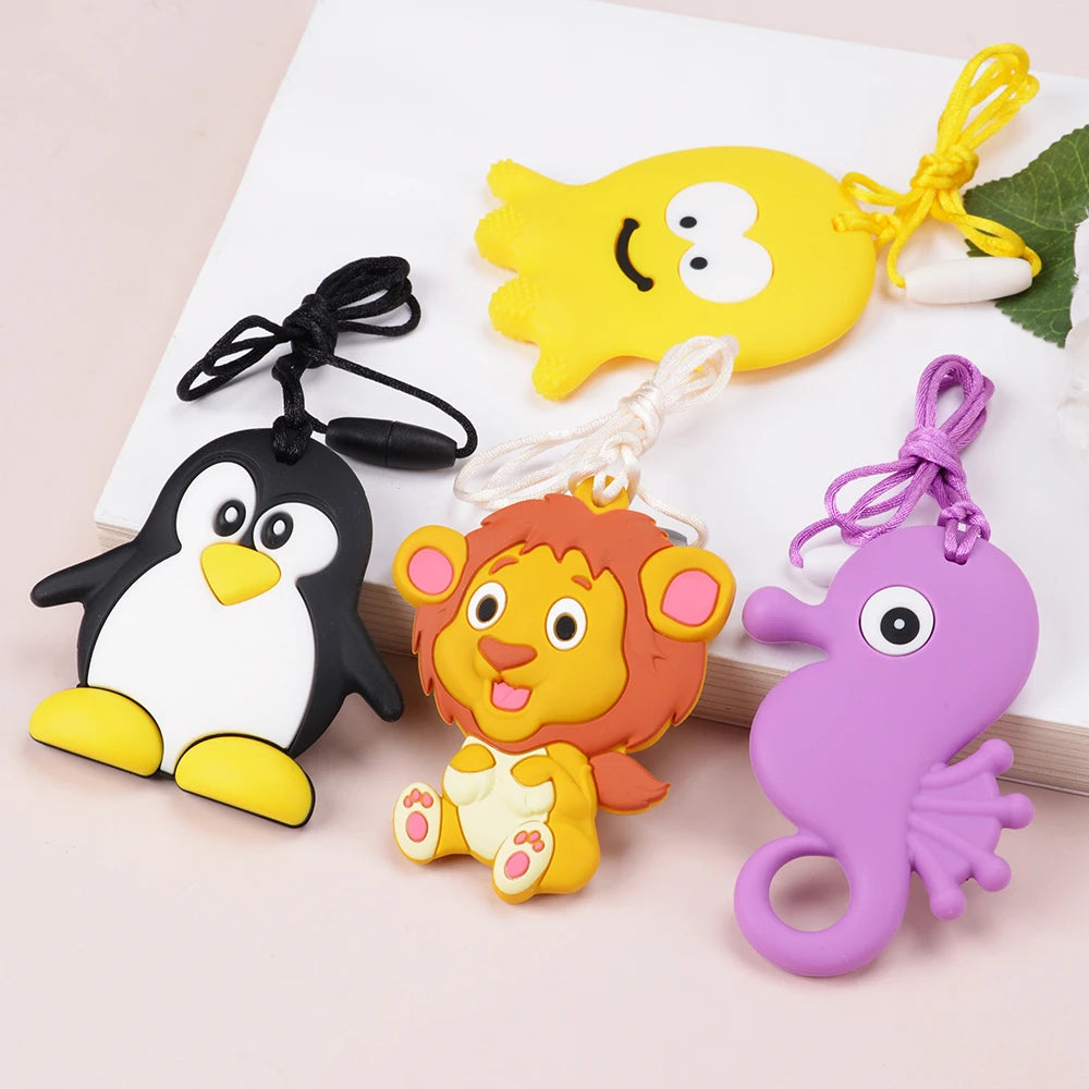 Animal Shaped Baby Silicone Teether Necklaces/Ages: Newborn-3 Years Old/Colors-Multicolor/Brown/Blue/Green/Purple/Pink