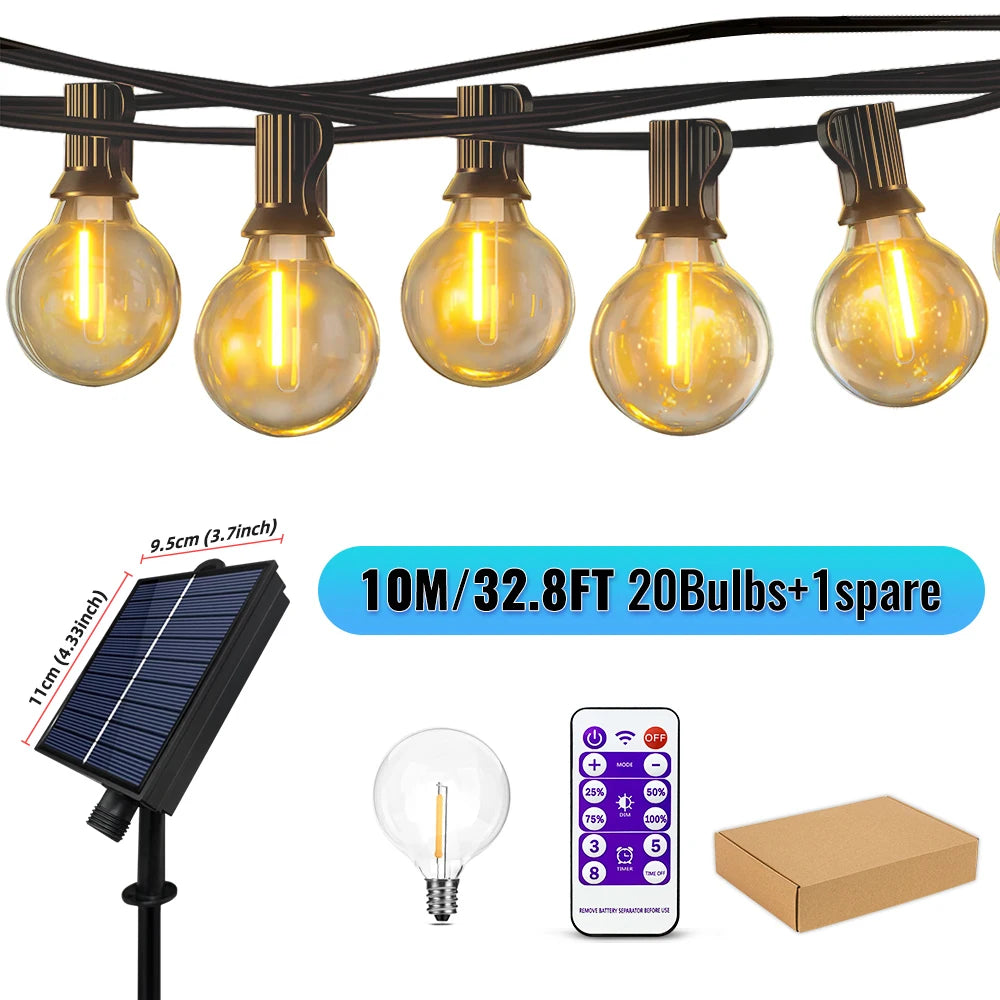 Indoor-Outdoor G40 Waterproof-Shatterproof Globe 8 Light Modes Solar String LED Warm Lights/ Colors-Black Yellow/ White/Multicolor