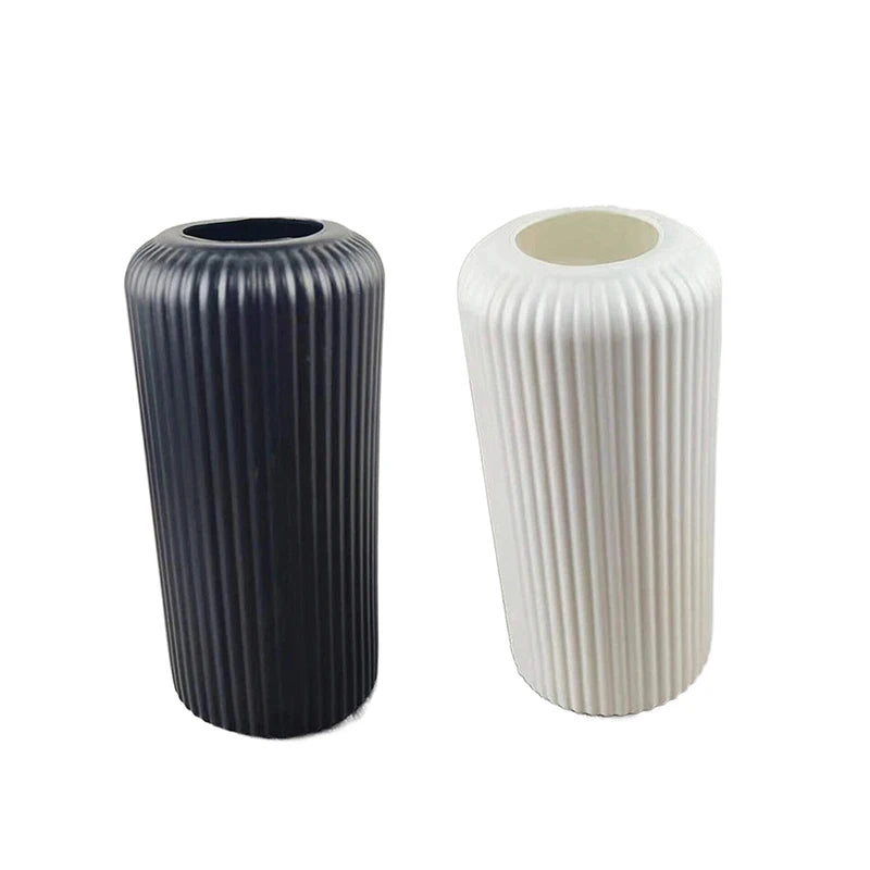 Striped Ceramic-Like Decorative Plastic Striped Vases/Colors-White/Black