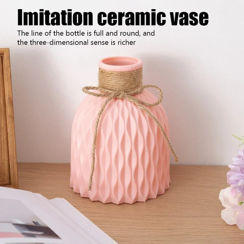 3 Dimensional Plastic Round Imitation Ceramic Floral Vases/Colors-Blue/Pink/White/