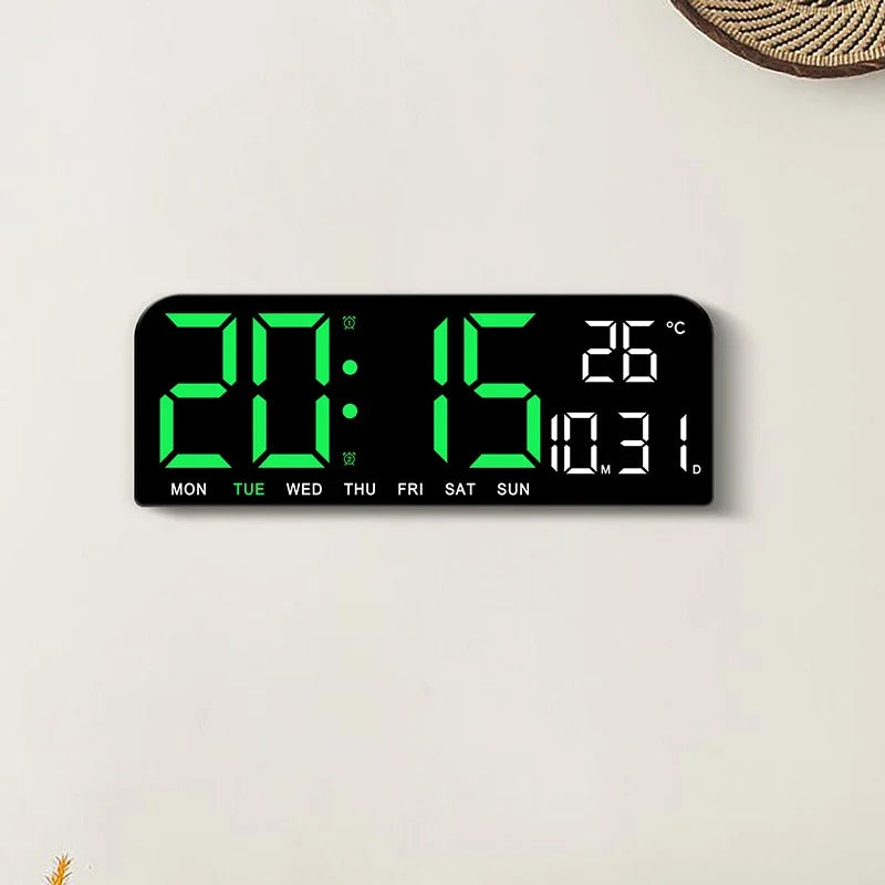 ABSTRACT Large Plastic Digital Temperature-Date-Week Display USB Countdown Wall-Mounted Dual Alarms LED Wall Clocks/Colors-Black/Geometric
