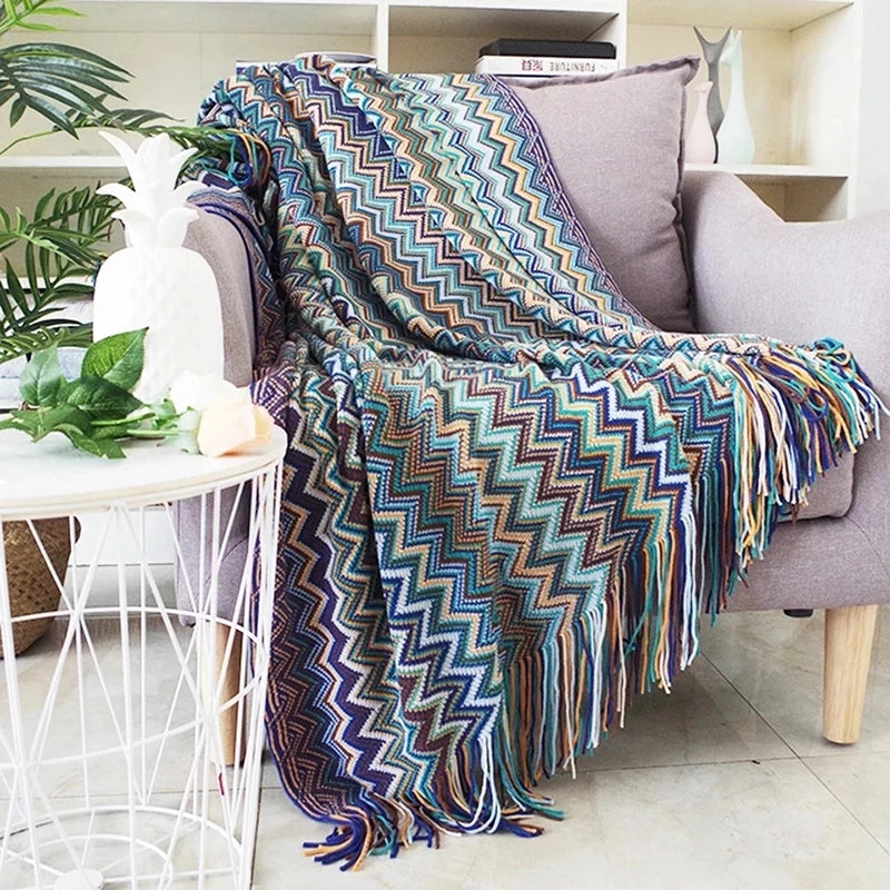 Boho Rectangle Plaid Geometric-Aztec Baja Polyester-Cotton Wearable Blankets Wall Hanging Tapestries/Colors-Multicolor/Orange/Beige