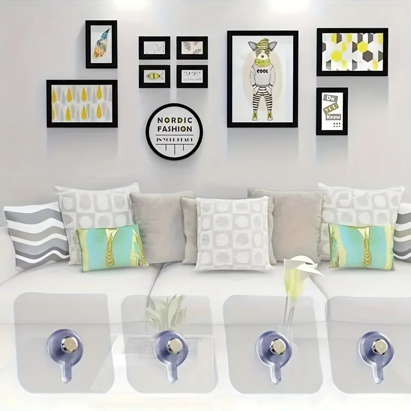 10 PCS Set Transparent Clear Acrylic Heavy-Duty Punch Free Wall Picture Frame Hanger HOOKS