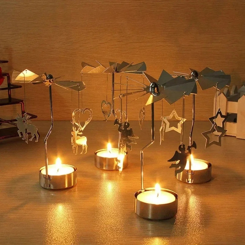 Gold Metal Rotating Fairies Flying Around Small Tealight Round Base Candleholders/No Candle/