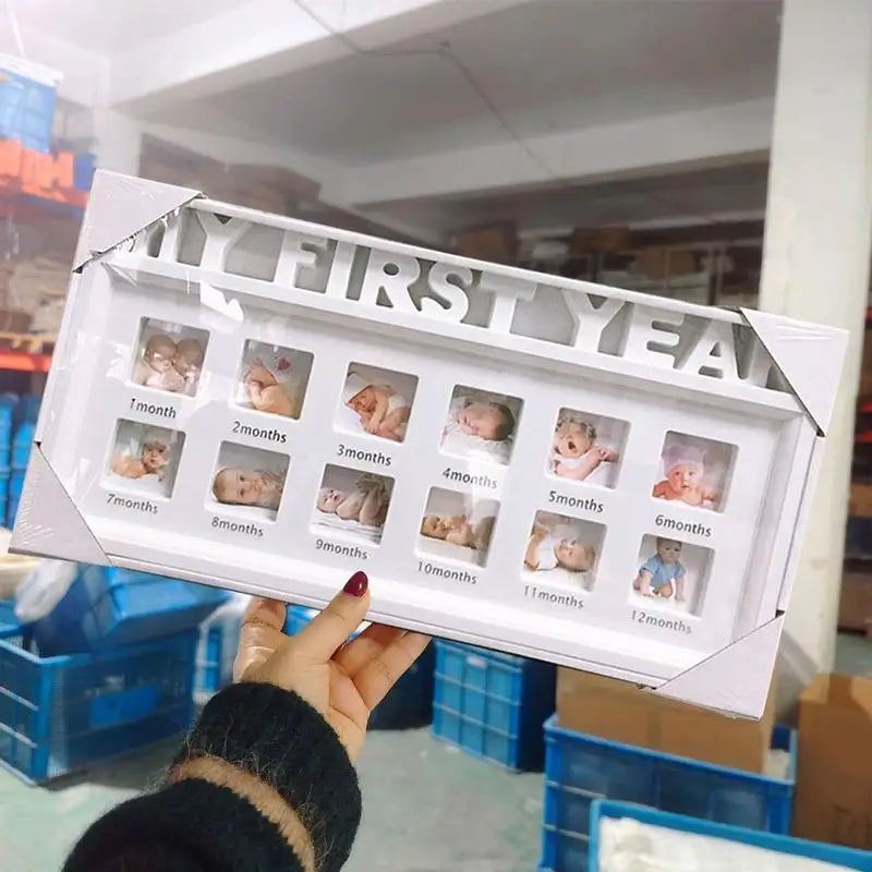 White Plastic Rectangle Babies My First Year Of Growth 12 Months Display Picture Frames/Cardboard Back