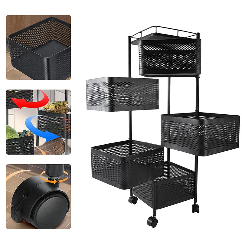 Kitchen Organizer Metal 5 Tiers Multi-Layer Rotatable Storage Rack/Colors-Black/White