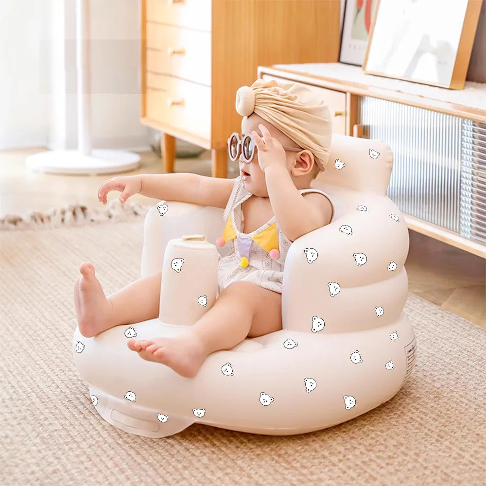 Baby PVC Inflatable Sofa Puff Portable Bath Sitting Chairs /Suitable for Babies: 6months-36 months/ 20 KG/Colors- Animals/White/Beige