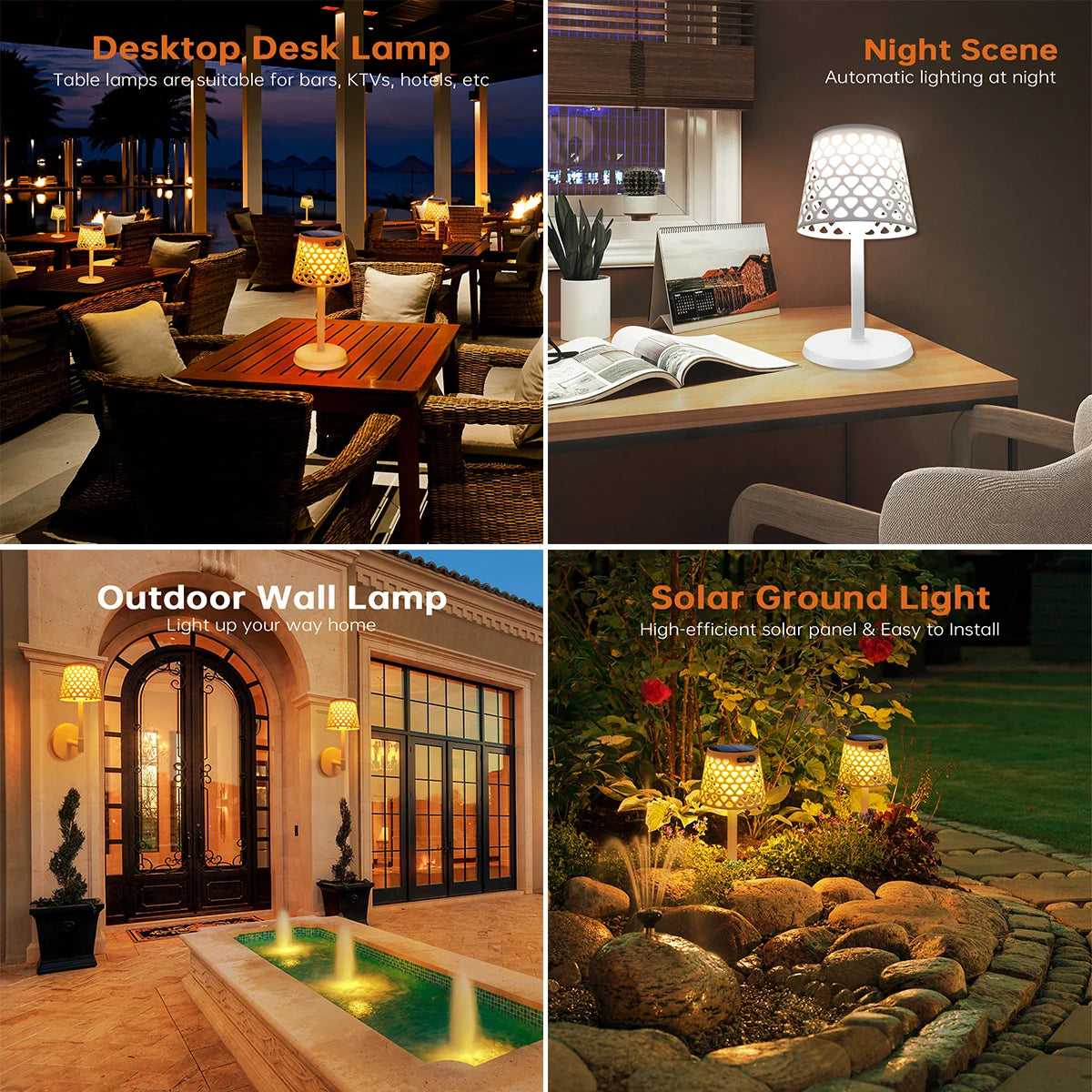 LED Solar Table Lamp Outdoor Waterproof 3 Way Installation Wall Lamp For Garden Solar Modern Bedsid Lamp Cordless Desk Lamp