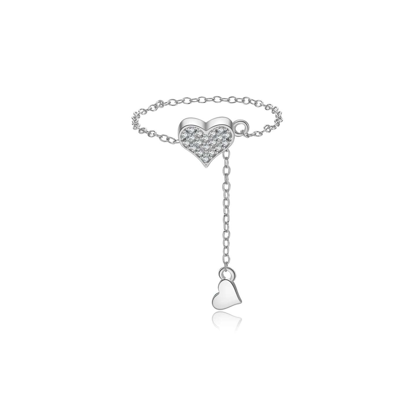 ANDYWEN 925 Silver Adjustable Flexible Fix Pulling Heart Chain Rings Transformer With Rubber Stopper Wedding Party Fine Jewelry