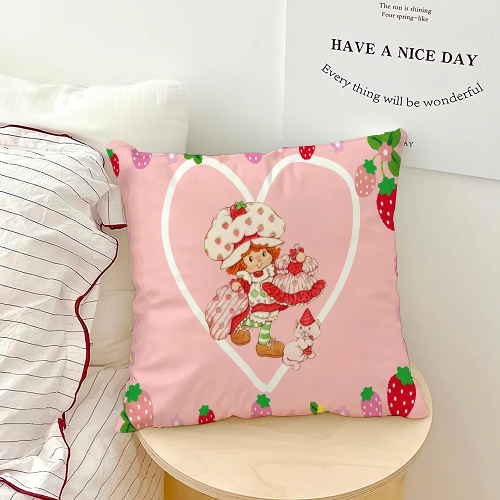 Pink Polyester-Cotton Blend Cute S-Strawberry S-Shortcake Throw Pillowcases
