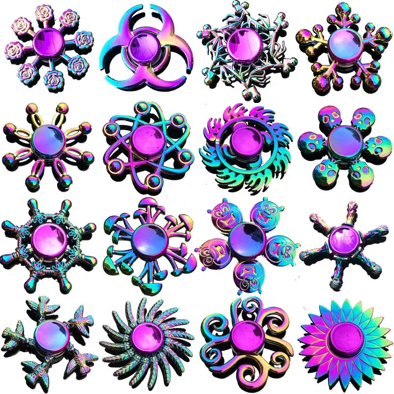 Kids Metal Purple Multicolor Round Fingertip Focus Spinners Anxiety-Stress Relief Fidget Toys/ Ages: 13-18 + Years Older