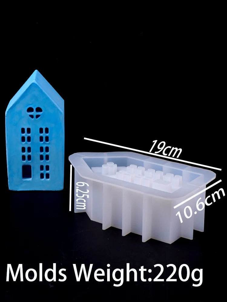 Silicone DIY Handmade Plaster Concrete 3PCS House Shape Candleholder Craft Milky White Molds