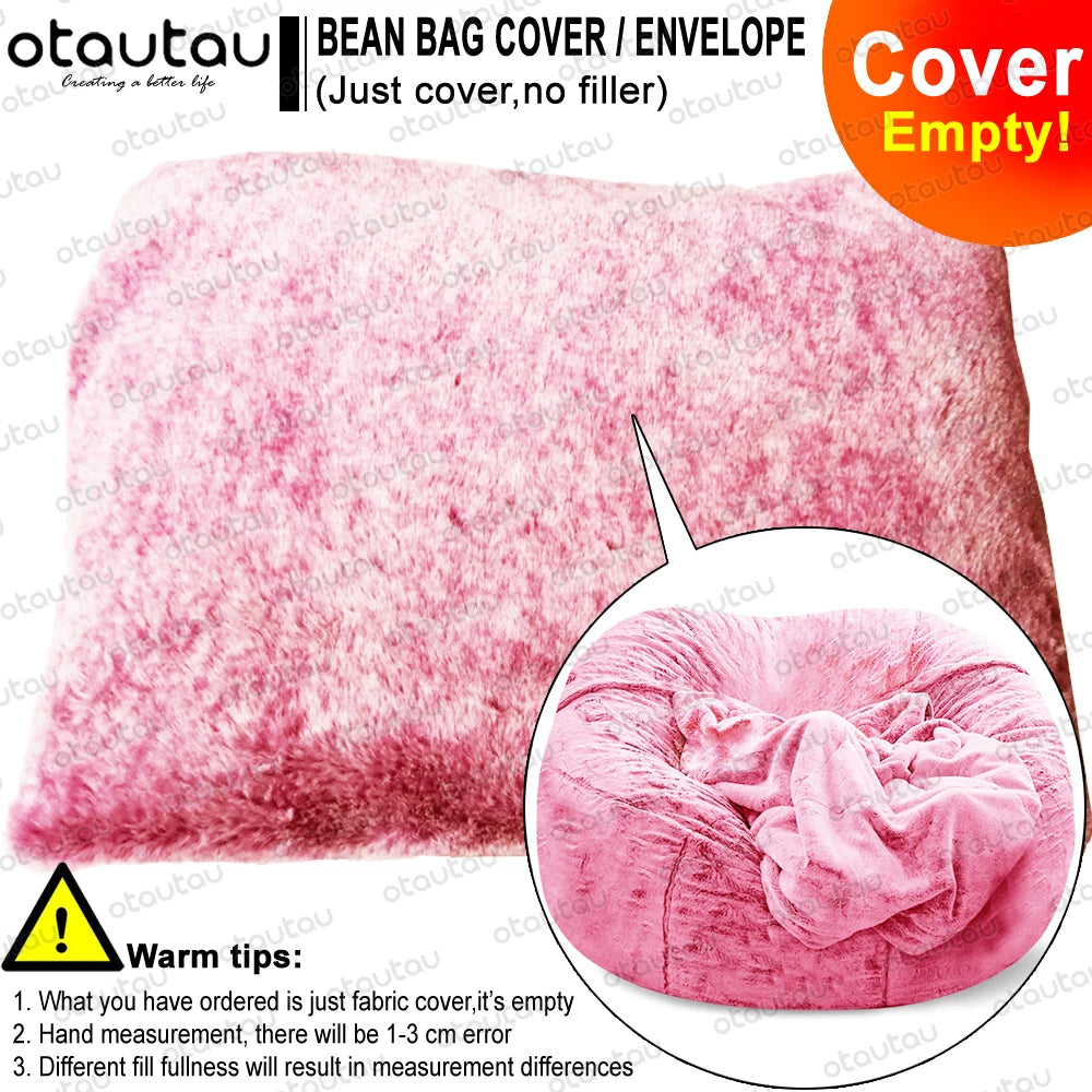 OTAUTAU Velvet Giant Bean Bag Chair Outside Slipcover/Size: 200cm x 230cm(78''dia)/Colors-Gray/White/Pink