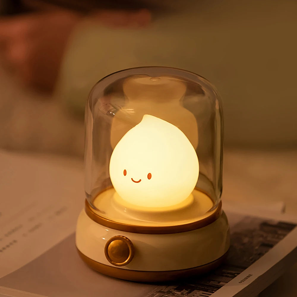 Round Glass Cute Capybara Kerosene Switch Button Sleeping Dimmable Night Light /2 Light Modes/Included LITHIUM ION Battery/Bulbs Included/USB Cable/Colors-Animal/Clear/Yellow/Green/No Batteries Required