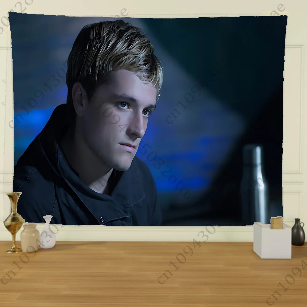 Customized Indoor Polyester Rectangle Printed Portrait J-Josh Hutcherson Hand Pull Pink-Red USA Cotton-Linen Fabric Flag Tapestries