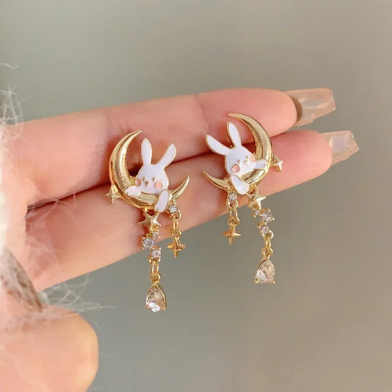 Women-Teen Girls Metal Long Tassel Asymmetrical Enamel Needle Cute Cartoon Cats Coffee-Teacup Dangle Drop Fine Imitation Earrings/Colors-Green/Multicolor/Geometric/Animals