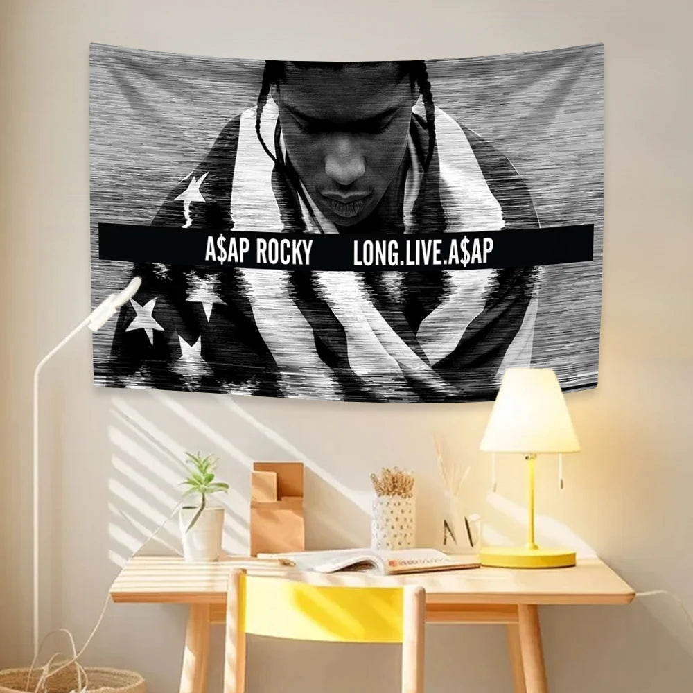 Polyester Printed Asap Rocky Aesthetic Music Album Rapper Flag Wall Hanging Tapestries/ Colors- Black/Multicolor/White/Blue/Green