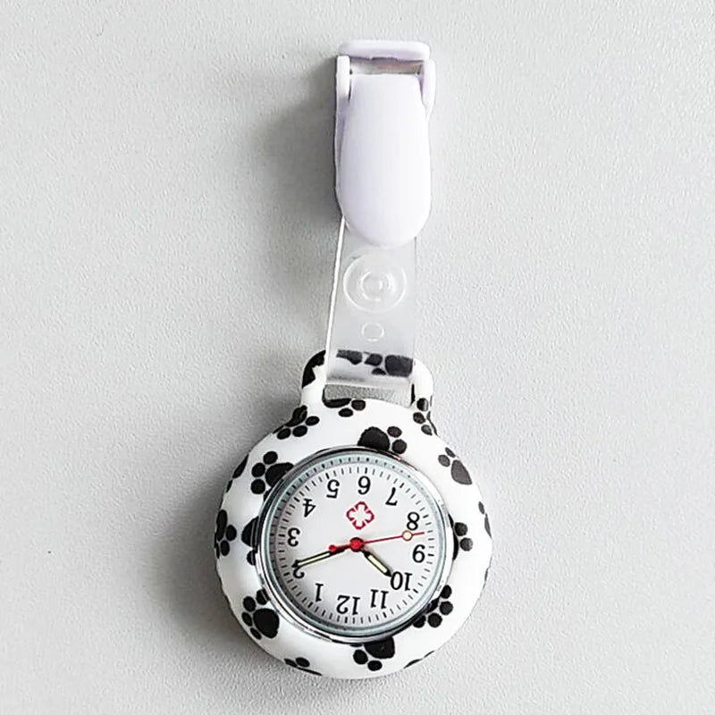 Adults Round Unisex Waterproof Nurses-Doctors Glass Mirror Face Acrylic Dial Colorful Multicolor Silicone Resin Case Clip-On Quartz Analog Display Arabic Numeral Fob Pocket Watch