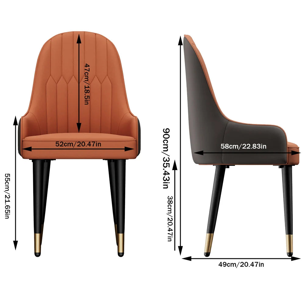 2 PCS Set LUVODI Orange-Grey Upholstered Faux Leather Dining Chairs/ Low Armrest/ Metal Legs