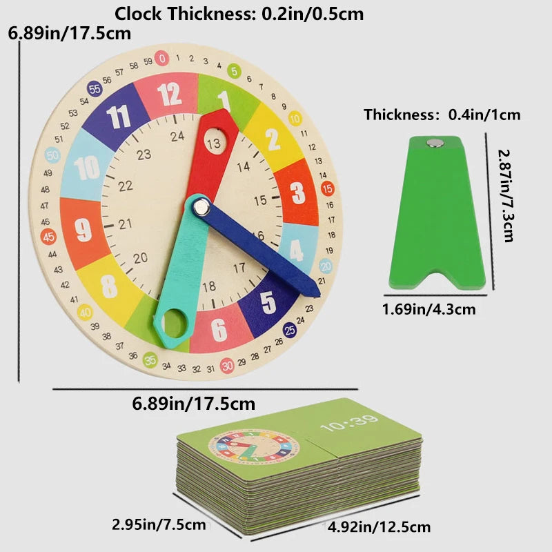 Teachers Educational Multicolor Wood-Paper Wall Clock Model/ Wood Stand /Games/15 Double-Sided Cards/Minute-Second-Hours Hands/Back Support-Magnet/Ages: 3 Years And Older