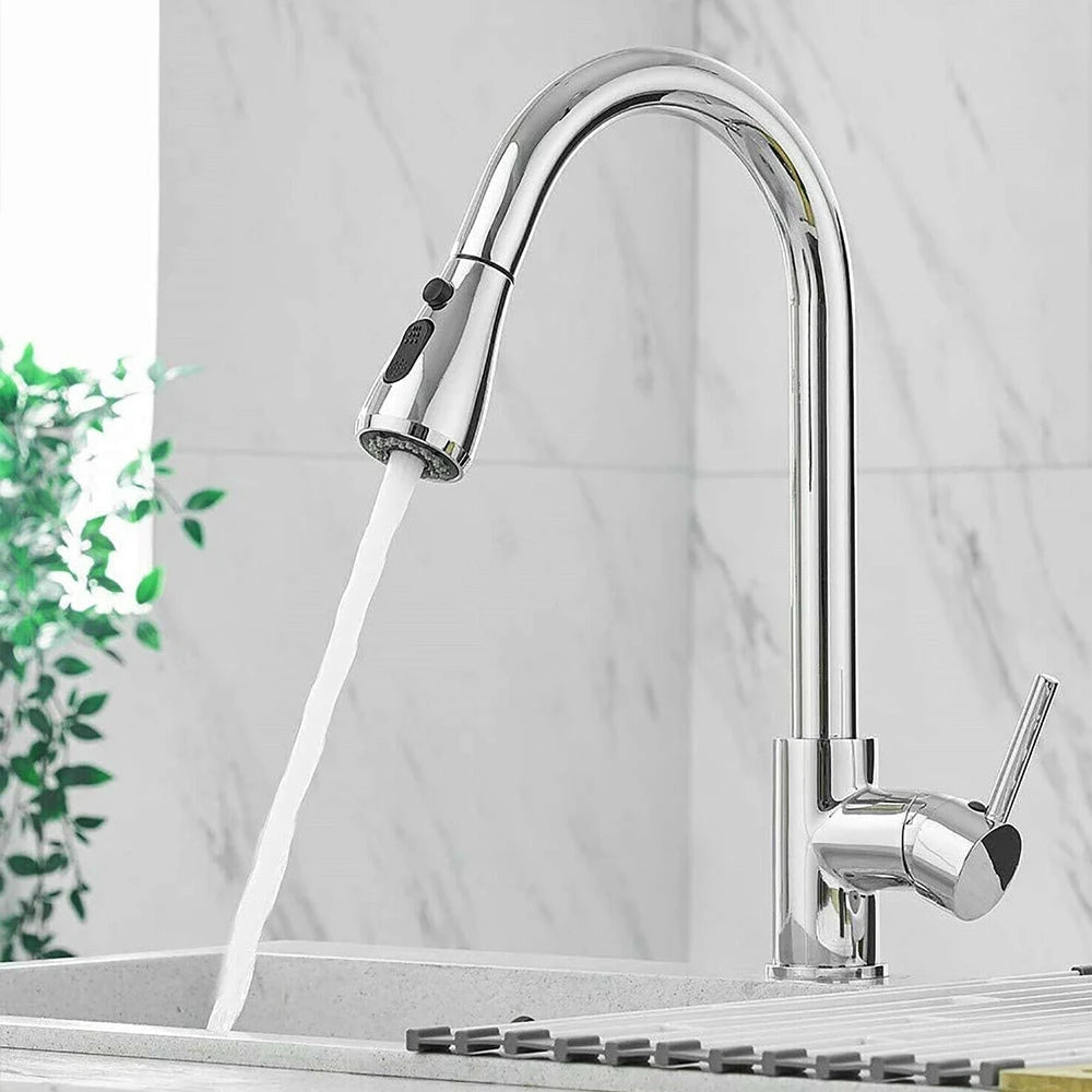 Kitchen Black-Silver Color Deck Mounted Brass Body Plastic Pull Out Single Sprayer Polished Chrome Faucets