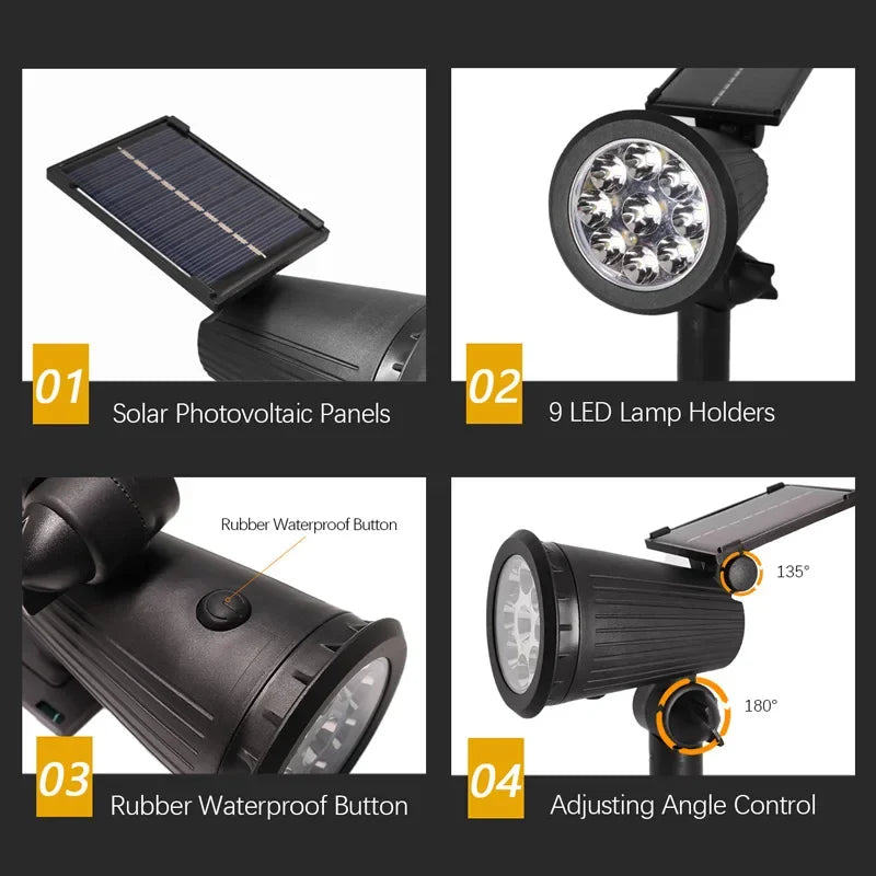9 LEDs Solar NI-MH Waterproof IP65 Protection Adjustable Spotlights/ Voltage: 1.2V