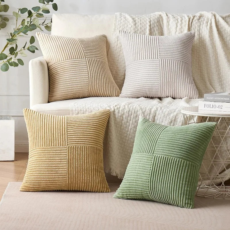 2 PCS Set Solid Color Cotton-Polyester Corduroy Striped Throw Pillow COVERS Only /Colors-Beige/Wine Red/Pink//Dark Gray/Bean Green/Dark Green/ Denim Blue/ White/Bright Yellow/Sizes: 18 x 18 Inches/Concealed Zipper