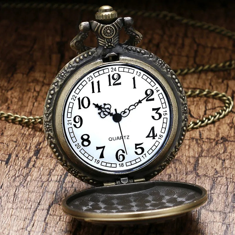 WECIN Adult Men Vintage Bronze Round Shaped Flip-Out Case Analog Display Glass Face Classic Old Kenworth Trucker Design Quartz Pendant Chain-Pocket Watches
