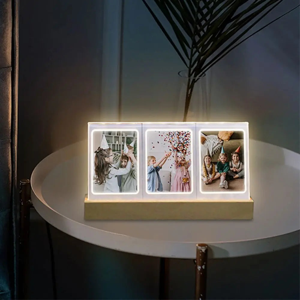 3-Instant Picture Fujifilm/Polaroid LED Back Lighted Transparent Clear Acrylic-Wood Base Tabletop Frame Holders