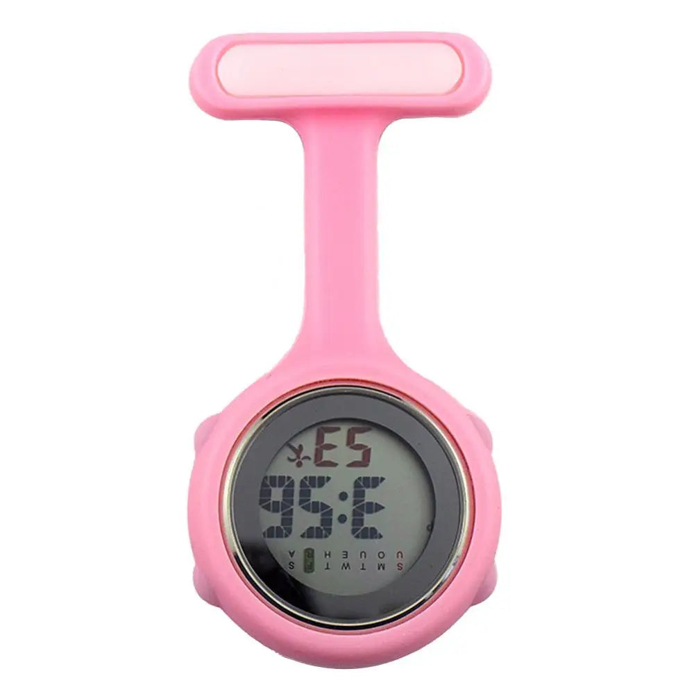 Women Silicone Round Waterproof Digital Dial Clip-On Nurse Fob Electric Battery Pocket Watch/Alarm-Date Display/Colors-Purple/Green/Blue/Yellow/Light Blue/Cyan/Pink/Orange/White/Red/Light Cyan/Purple-Red/Dark Blue