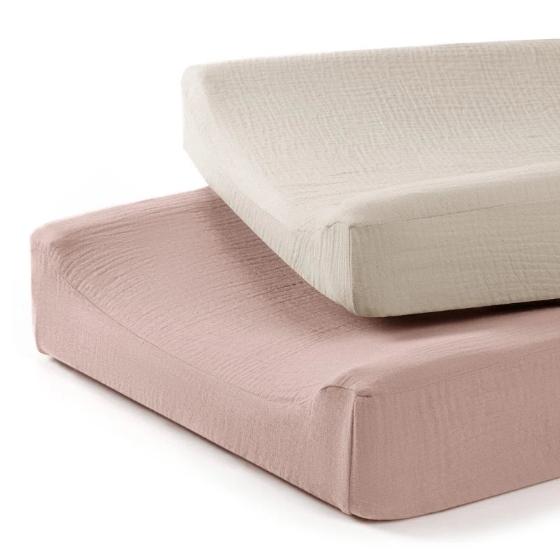 Babies 2 PCS Set Removable Cotton Fabric Diaper Changing Pad Breathable COVERS/Machine Washable/Easy To Install /Colors-Beige/Blue/Green/Pink/Brown/Multicolor