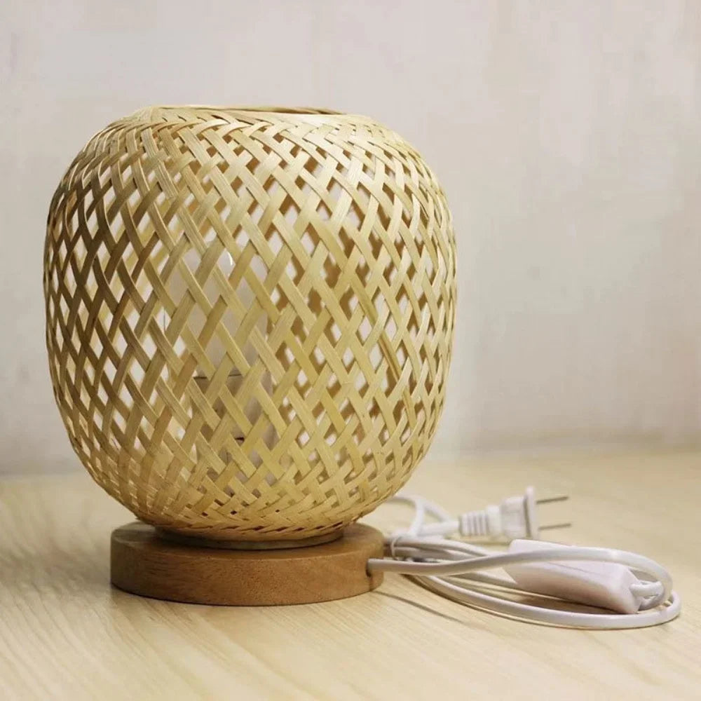 Desktop Bamboo Weaved Handmade Natural Wooden Base Table Lamps/Colors-Brown/Yellow/Beige/22CM Battery Not Included