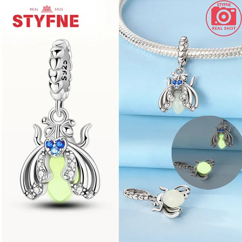 925 Sterling Silver Firefly Charms Glow in The Dark Pendant For Original Bracelet for Women fine Jewelry Love Gifts Diy