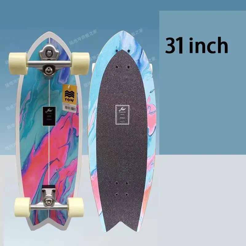 YOW Whole Kits Land Surf Skateboard Longboards w/ Trucks Wheels Bearings/And Tool/Colors-Black/Blue/Red/Striped/Yellow/Multicolor