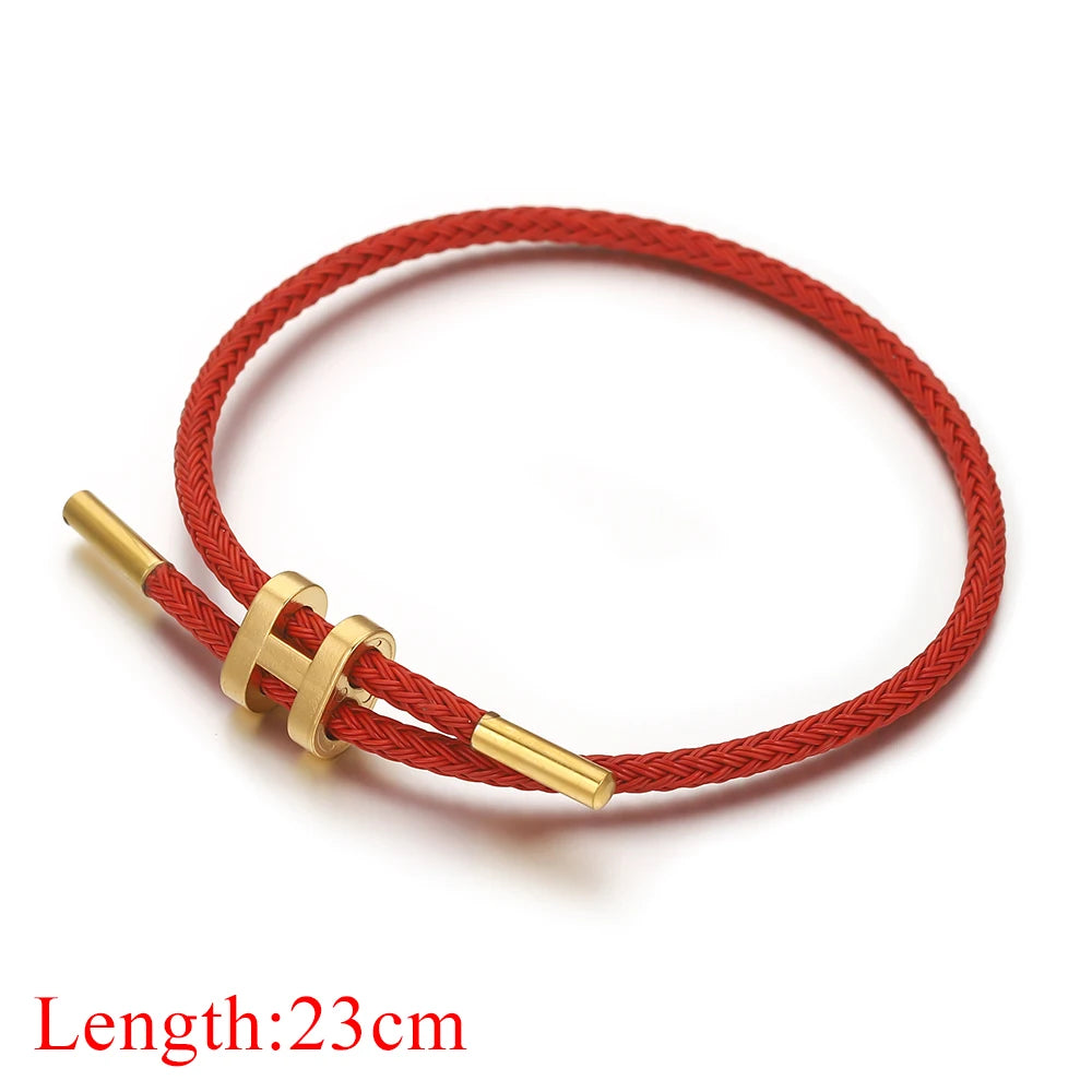 Unisex Round Stainless Steel Adjustable Braided Wire Rope Charm Vacuum Plated 18k Gold Toggle-Clasps Bracelets/Colors-Blue/Pink/Green/Red/Geometric