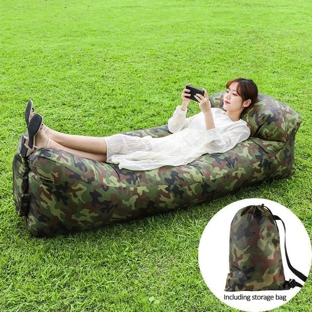 Outdoor Waterproof Inflatable Banana Shaped Oxford Cloth Polyester Fabric Lazy Pillow Air Sofa /Size: 200 x 240x 70cm/Weight Limit 400 kg (881 lbs)/Colors-Blue/Black/Brown/Beige/Gray/Geometric/Green/Multicolor
