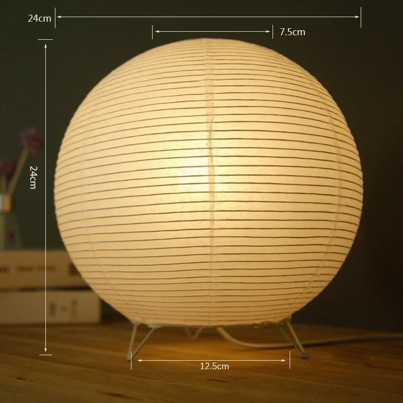 LYFS Japan Iron Metal Body Warm White LED Lights White Round Ball-Teardrop Shaped Wabi-Sabi Rice Paper Table Lamps/Bulbs Included/Plug Type-EU Plug/US Power Plug
