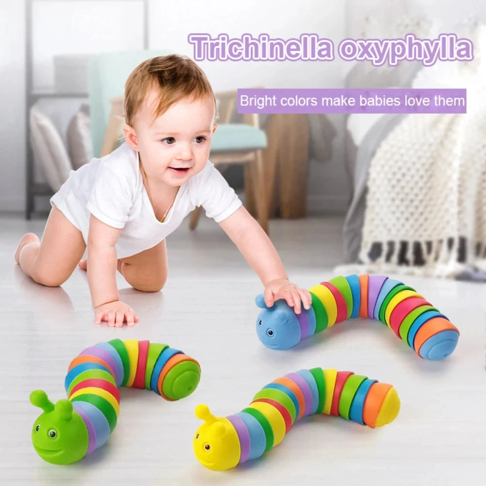 Plastic Funny Soft Realistic Worm Puzzle Caterpillar Fidget Toys/Ages: 3-18+Years Old/Colors-Green/Blue/Yellow
