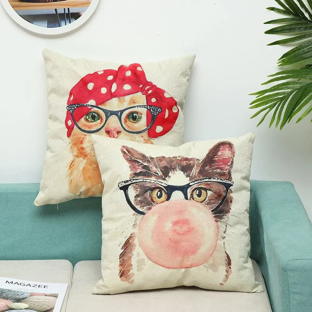 Printed Cute Cartoon Cat Polyester Pillowcase Covers/ Machine Washable/Size: 45 x 45cm