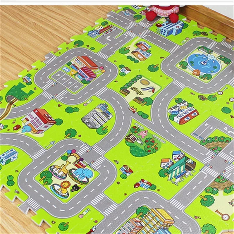 9 PCS Set Newborn Babies-Preschooler Soft Multicolor Road Game Splice Sound-Moisture Proof EVA Foam Anti-Slip Interlock Foam Playmats/Ages: Newborn 0-3 Years + Older/Colors-Green/Multicolor/Geometric/Free Splicing Combinations