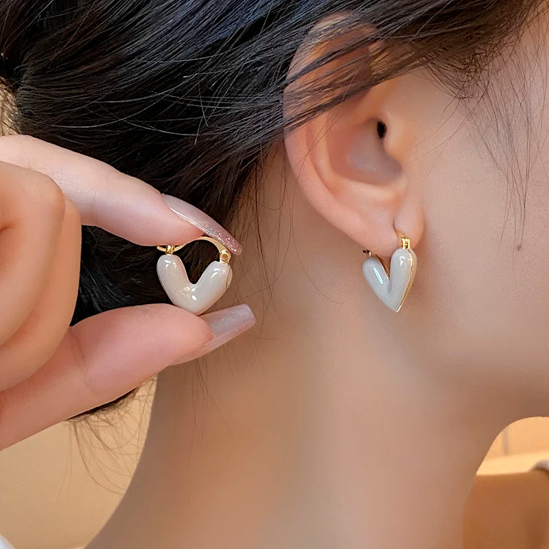 Women Imitation Red Wine Enamel Heart Shaped Tear Drop Gold Copper Earrings