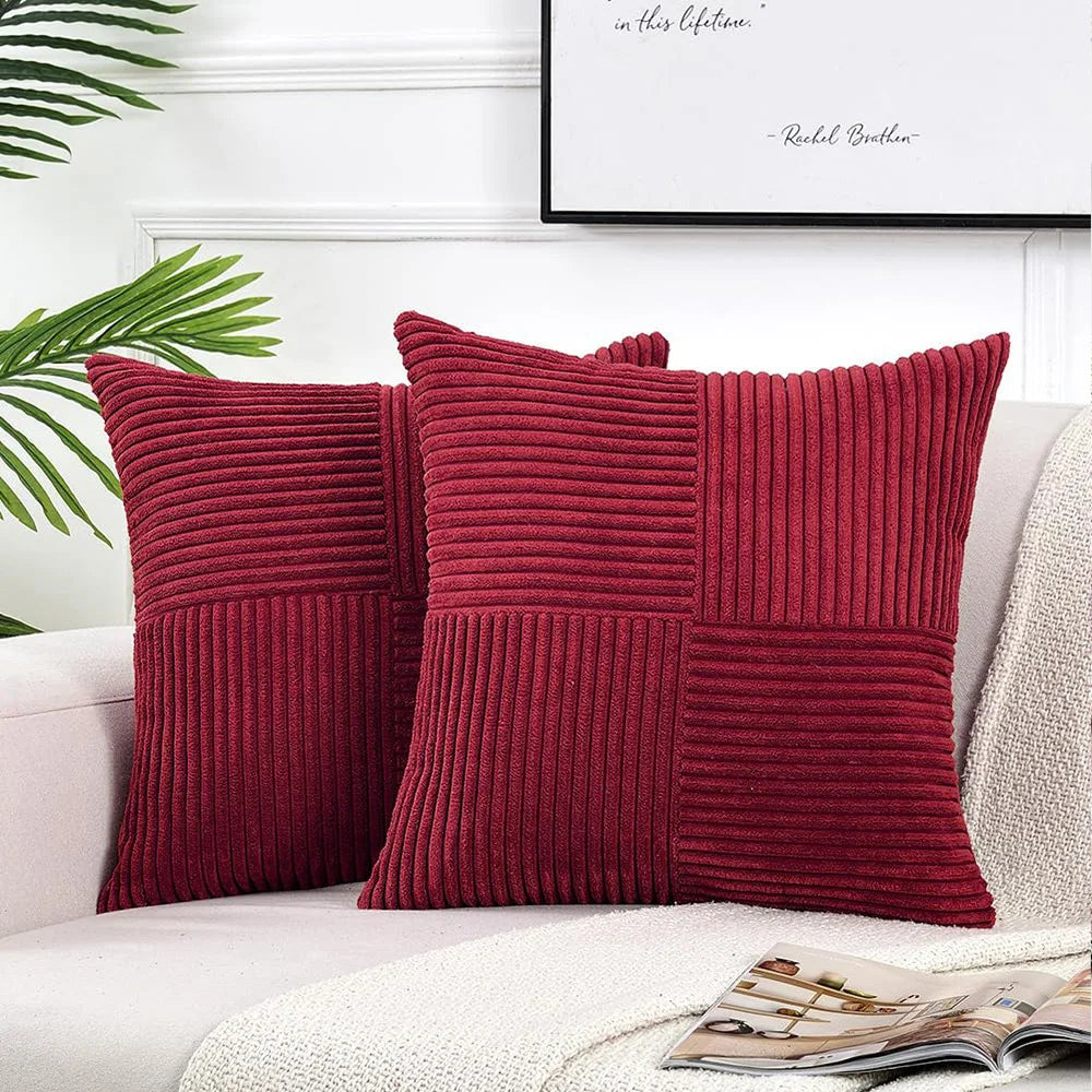2 PCS Set Solid Color Cotton-Polyester Corduroy Striped Throw Pillow COVERS Only /Colors-Beige/Wine Red/Pink//Dark Gray/Bean Green/Dark Green/ Denim Blue/ White/Bright Yellow/Sizes: 18 x 18 Inches/Concealed Zipper
