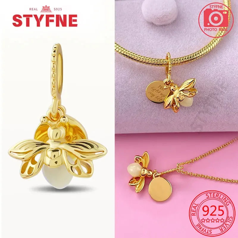 925 Sterling Silver Firefly Charms Glow in The Dark Pendant For Original Bracelet for Women fine Jewelry Love Gifts Diy