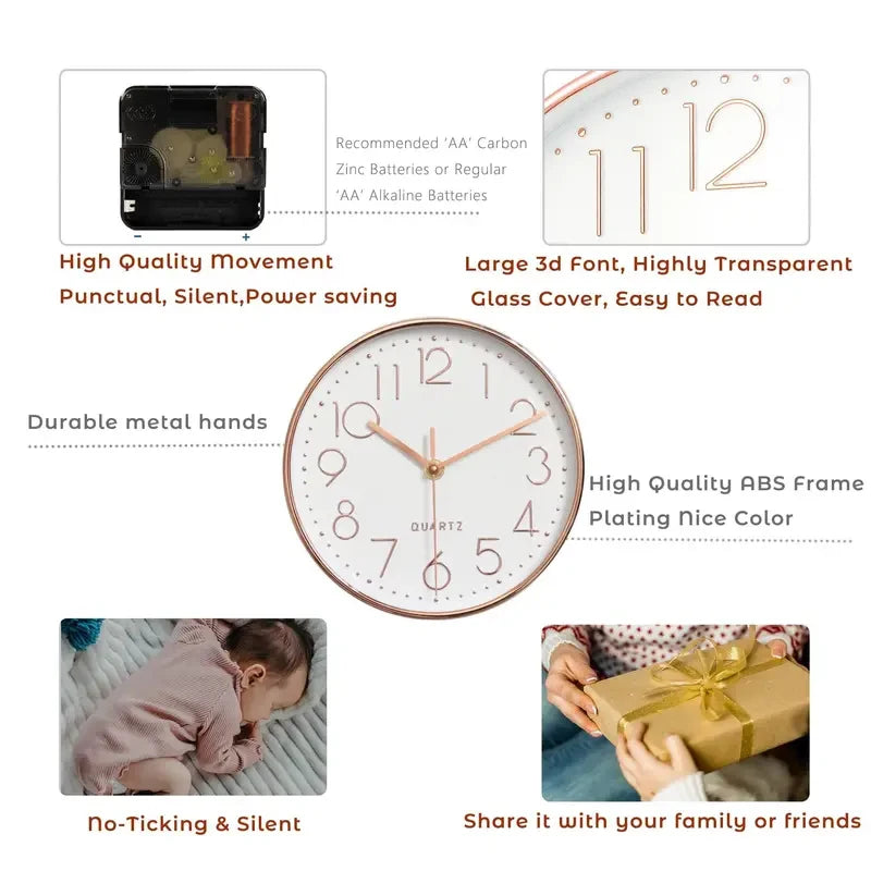 8 Inch Quartz Wall Clock Simple Mute Clock Hole-free Cubic Digital Wall Clock Home Decoration Living Room Bedroom Decoration