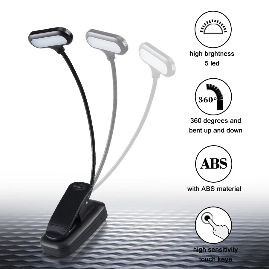 Mini Black Flexible Plastic Portable LED Clip-On Book Desktop Lamps/ Battery Powered/Battery Not Included/3-AAA Batteries Required
