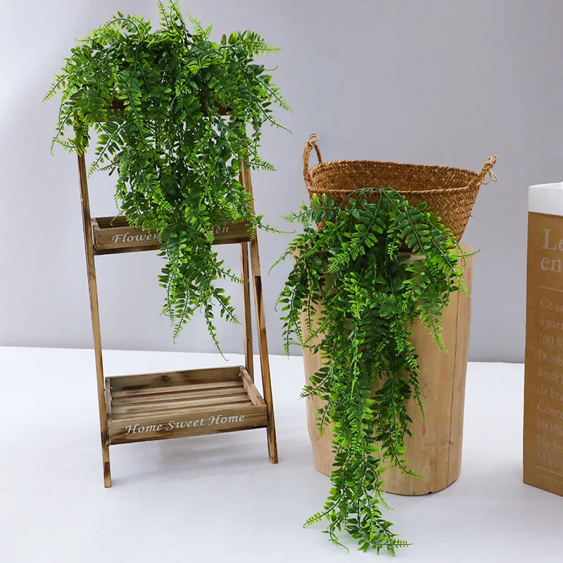Artificial Green Persian Fern Plastic Non-Flowering Hanging Garland Vine Leaf Plants