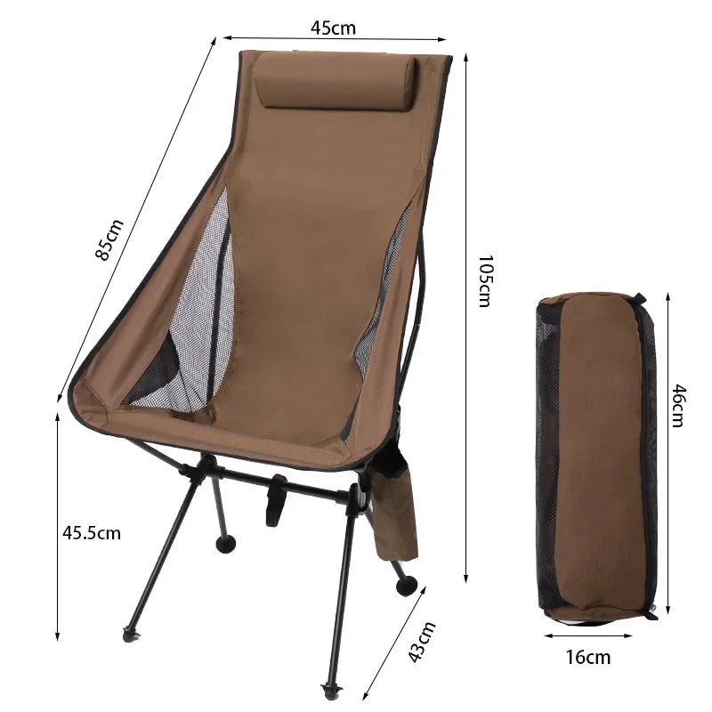 Outdoor Lightweight Portable Upholstered Mesh Polyester Folding Moon Chairs/Aluminum Alloy Frame Legs / Cup Holder Bag/Pillar/Colors-Green/Black/Beige/Brown