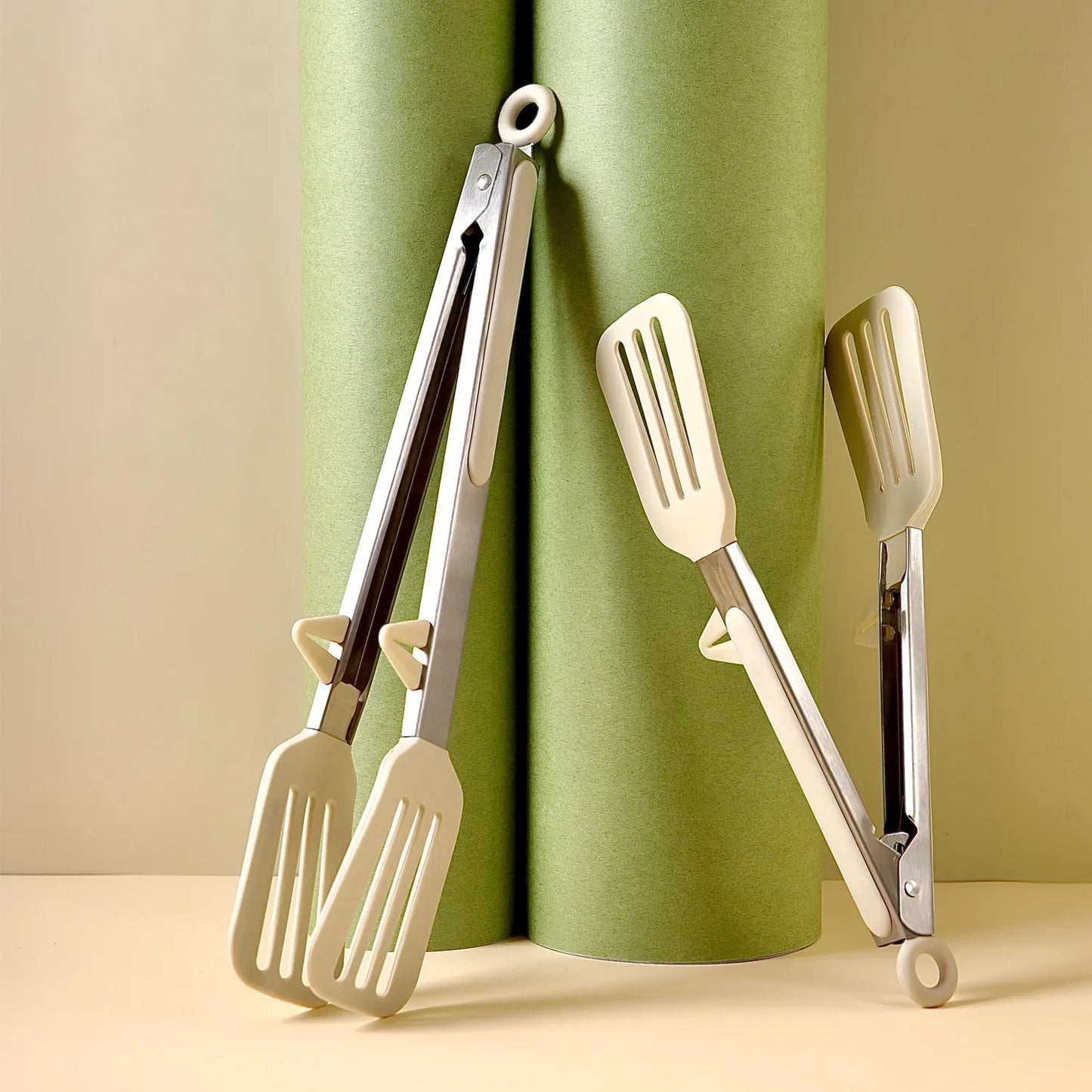 Kitchen 9-Inch Silver Stainless Steel Food Clip-Bracket Silicone Coated Handles-Tongs Tips-Padlock Hang Hole/Colors-Red/Beige/White/Black/Silver/Multicolor