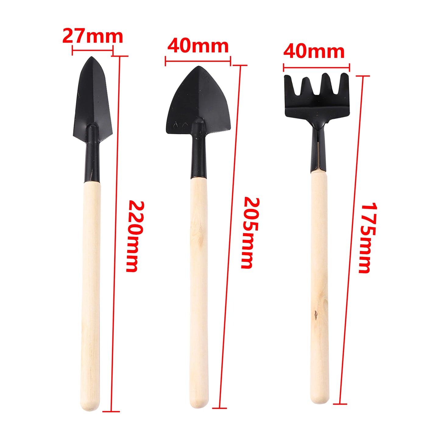 3 PCS Mini Wood-Plastic Handle Spades-Rakes-Shovels Iron Metal Parts Garden Tool Sets/Colors-Black/Orange/Blue