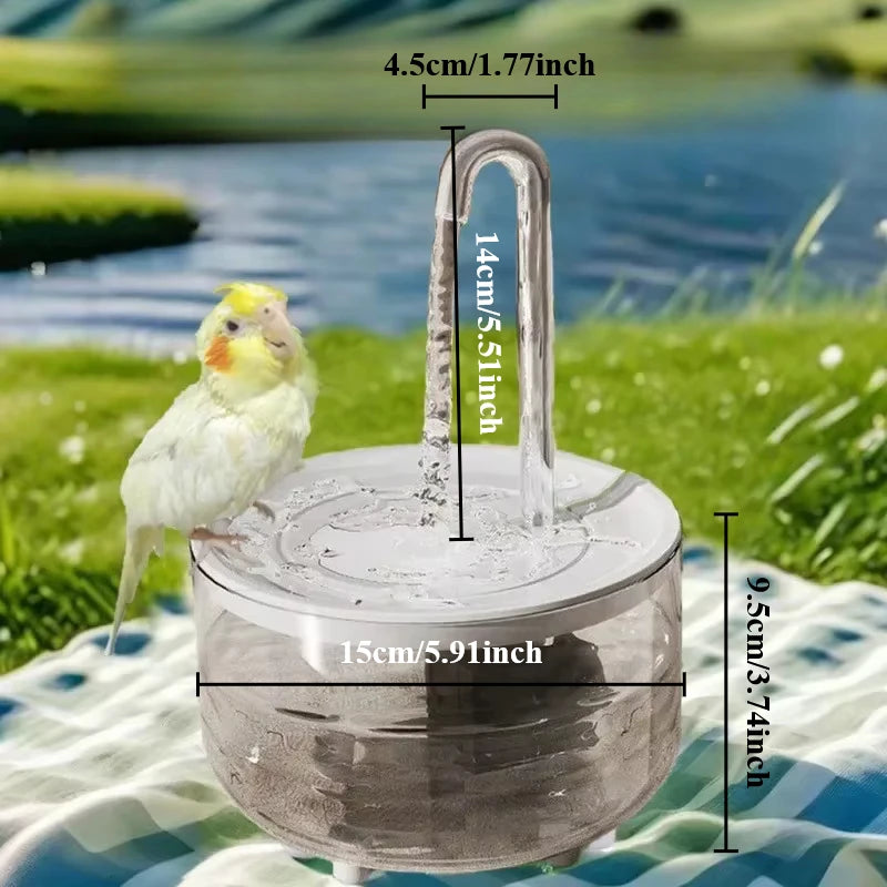 Auto Circulating 2-in-1 Parrot Bath & Pet Water Fountain, Drip-Free Design for Small Pets, USB Powered